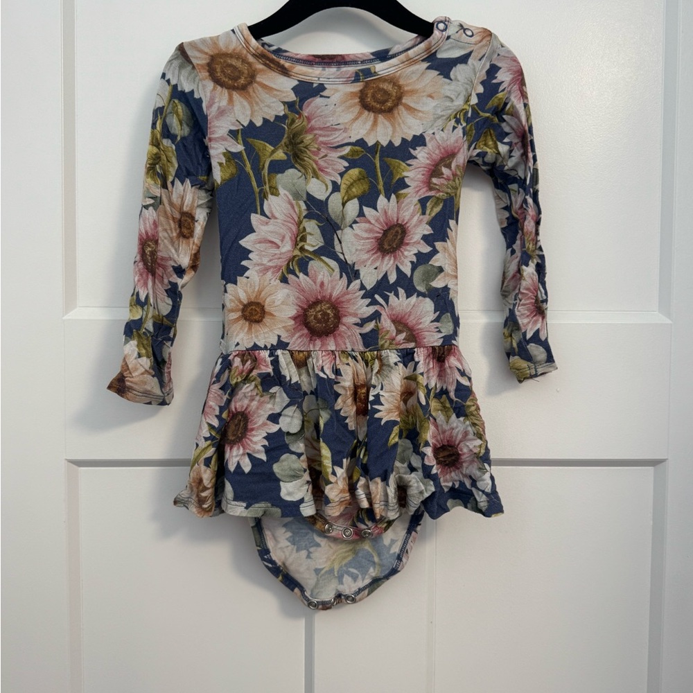Posh Peanut Floral Ruffle Dress in Blue and Pink